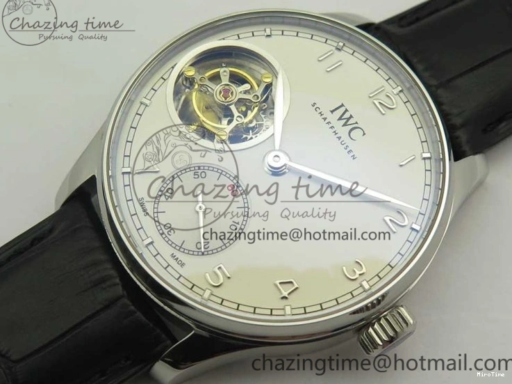 MIROTIME 0510 Efficient Portuguese Tourbillon IW5463 SS ZF Best Edition White Dial on Black Leather Strap 7170